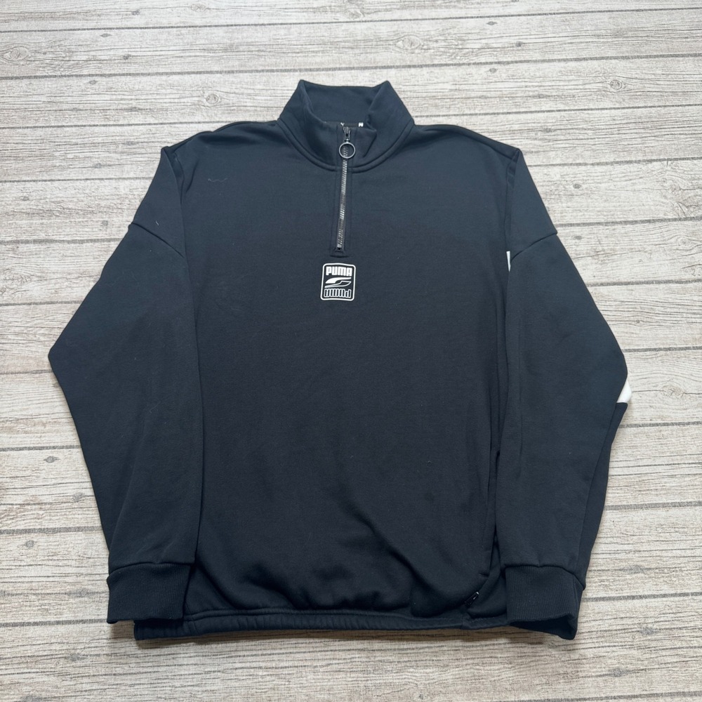 Puma Sweatshirt Men's Large Black Fleece Lined Quarter Zip Pullover Athleisure